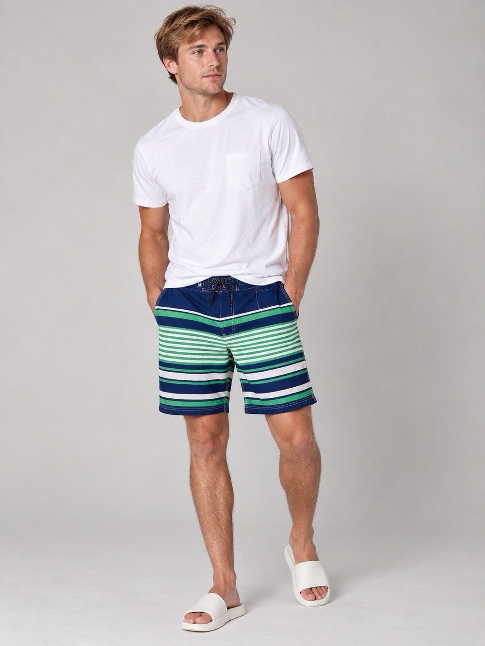 Sperry Top-Sider Men’s Board Shorts Size 32 Navy Green Striped NWT